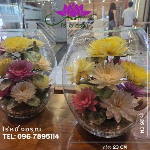 ดอกบัวในโถแก้ว โถสูงกลาง กว้าง23cm สูง26cm Lotus1